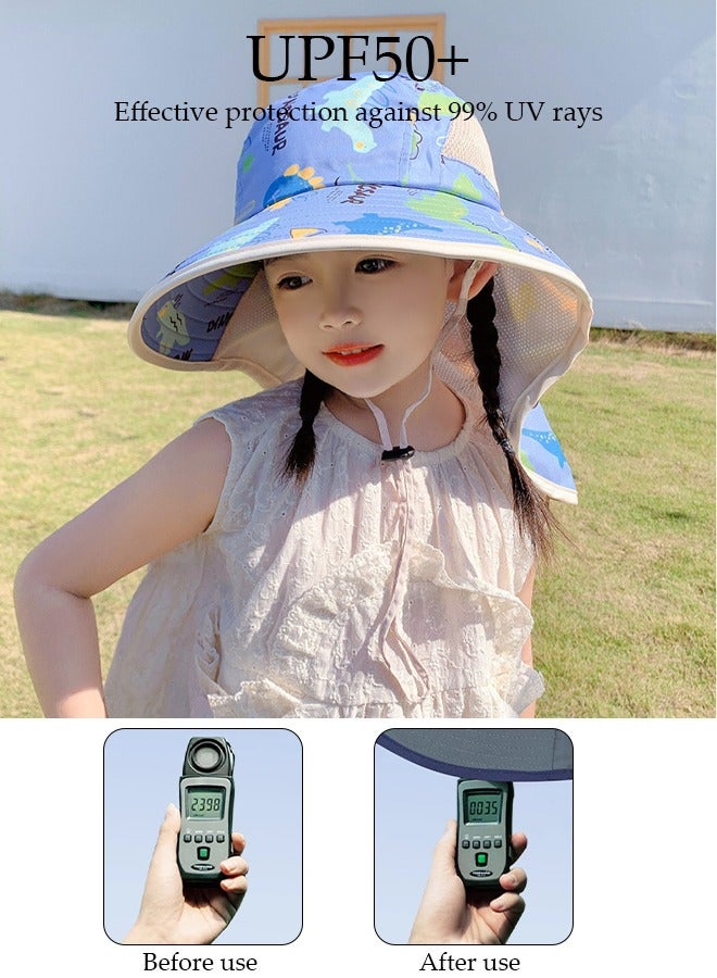 DUNISO Kids Sun Hat UPF 50+ Sun Protection Cap, Wide Brim Beach Hats with Mesh and Adjustable Chin Strap Cartoon Sun Hat for Boys Girls - Image 5