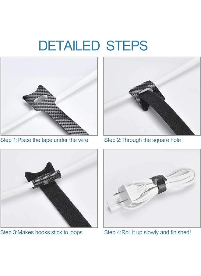 erorex - 60Pcs Fastening Cable Ties Reusable Premium 6 Inch Adjustable Cord Ties Microfiber Cloth Cable Management Straps Hook Loop Cord Organizer Wire Ties Reusable Black Colors - Image 1