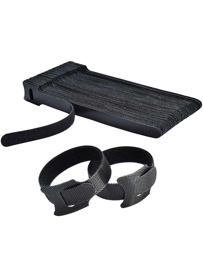 erorex - 60Pcs Fastening Cable Ties Reusable Premium 6 Inch Adjustable Cord Ties Microfiber Cloth Cable Management Straps Hook Loop Cord Organizer Wire Ties Reusable Black Colors - Image 1