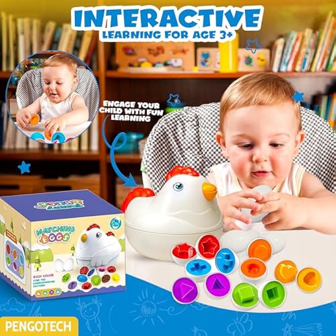 MATCHING EGGS MONTESSORI TOY FOR TODDLERS 1-5 AGES – 12 PCS SHAPE & COLOR PUZZLE IN CHICKEN CASE – EDUCATIONAL BABY TOYS FOR GIRLS & BOYS – LEARNING TOYS AND GAMES FOR KIDS AGES 1 2 3 4 5 - Image 4