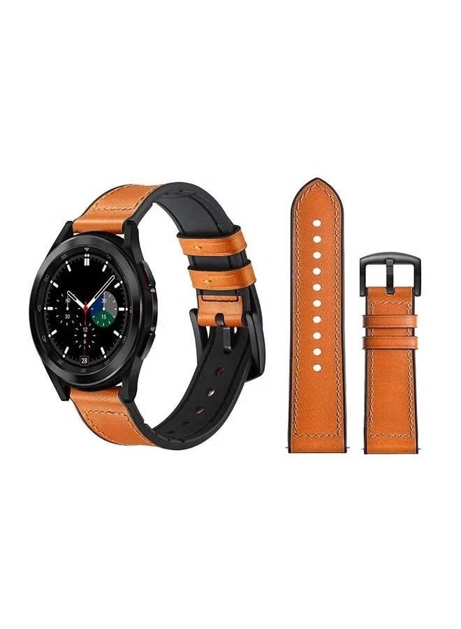 vesus Genuine Leather Replacement Band For Samsung Galaxy Watch4 42/46mm Yellowish Brown
