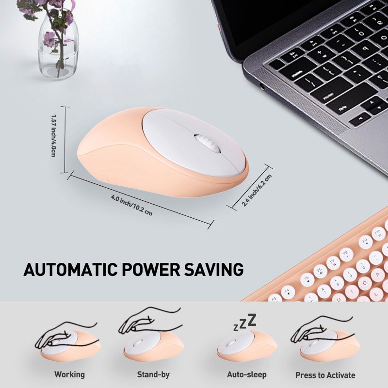 FD 2.4GHz Wireless Keyboard and Mouse Set with Switch Button - Full-Size Keyboard - Compatible for Windows/Laptop/PC/Notebook/Smart TV and More - Light Pink Colorful - Image 5