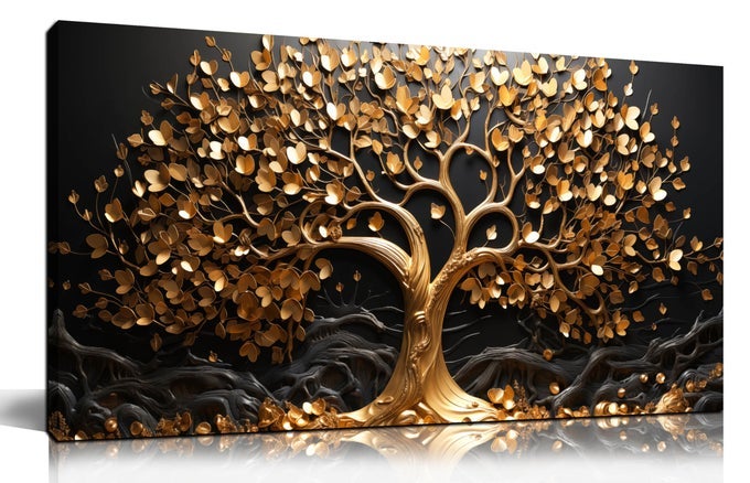 TREE CANVAS WALL ART FOR LIVING ROOM GOLD AND BLACK PICTURES WALL ART FOR BEDROOM MODERN WALL DECOR FOR OFFICE SIZE 20 X 40