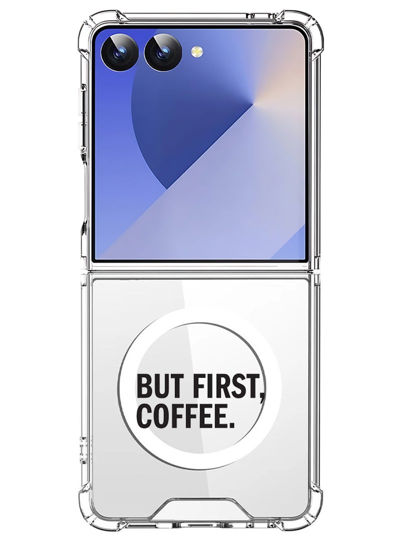 Theodor Magnetic Case for Samsung Galaxy Z Flip 7 Compatible with MagSafe Wireless Charging, Shockproof Phone Bumper Cover Coffee First - Image 1