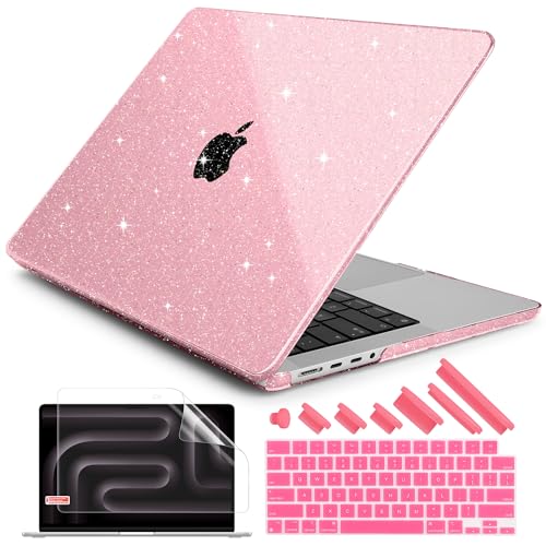 DONGKE Compatible with M5 MacBook Pro 14 inch Case M4 M3 M2 M1 2025 2024-2021 A3434 A3112 A3401 A3185 A2918 A2992 A2779 A2442 Pro Max with Touch ID, Plastic Hard Shell Cover, Bling Glitter Pink - Image 1