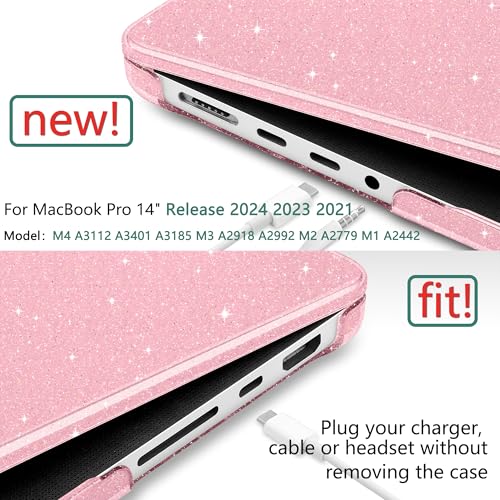 DONGKE Compatible with M5 MacBook Pro 14 inch Case M4 M3 M2 M1 2025 2024-2021 A3434 A3112 A3401 A3185 A2918 A2992 A2779 A2442 Pro Max with Touch ID, Plastic Hard Shell Cover, Bling Glitter Pink - Image 3