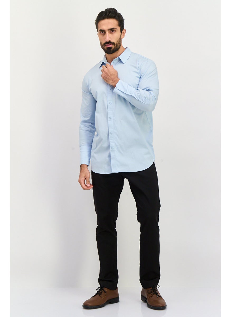 ESPRIT Men Regular Fit Long Sleeve Plain Casual Shirt, Dusty Blue  - Image 3