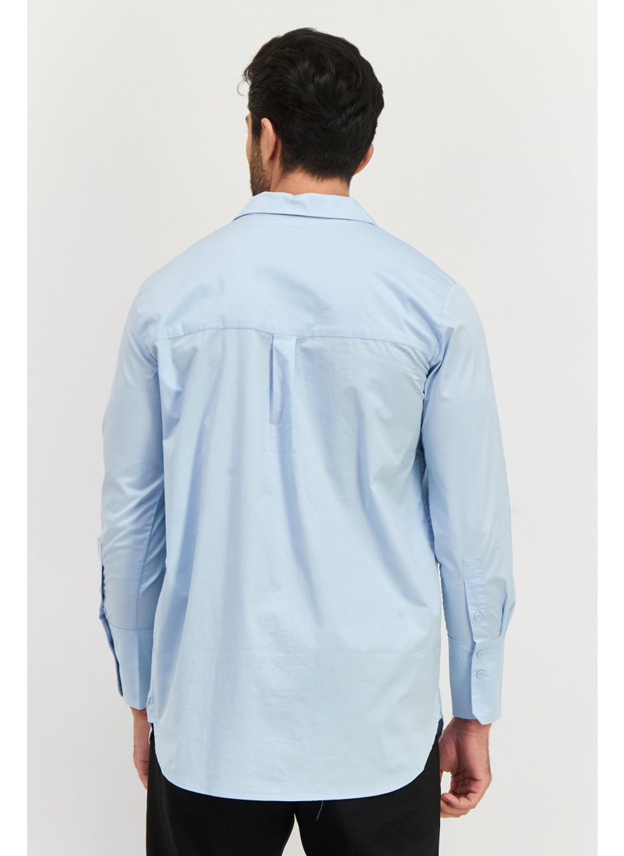 ESPRIT Men Regular Fit Long Sleeve Plain Casual Shirt, Dusty Blue  - Image 4