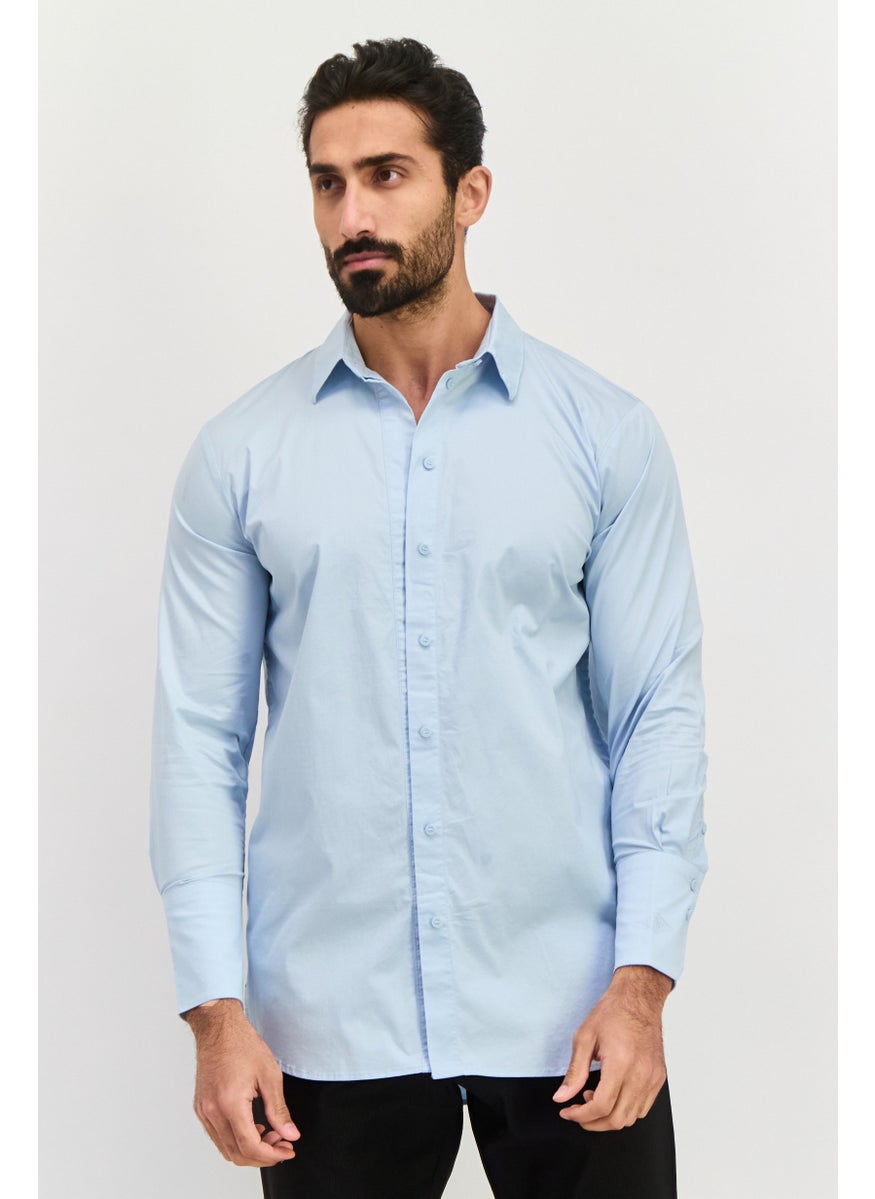 ESPRIT Men Regular Fit Long Sleeve Plain Casual Shirt, Dusty Blue  - Image 1
