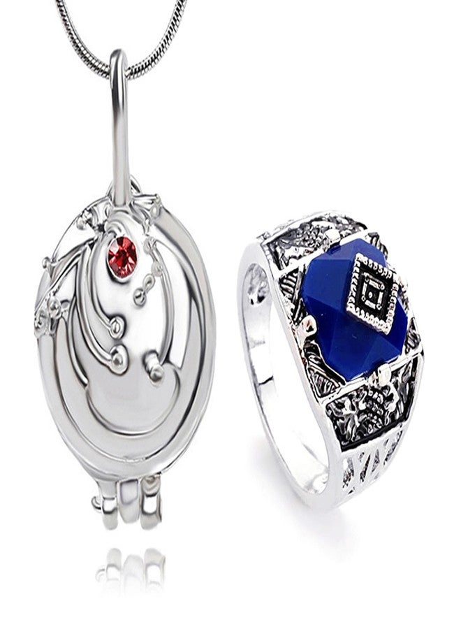 HJYZY مجموعة مجوهرات HJYZY The Vampire Jewelry، تتضمن قلادة إيلينا جيلبرت مع ميدالية زهرة الفربين، وخاتم كارولين، وخاتم مشي في ضوء النهار، ومجموعة مجوهرات تنكرية لمحبي شخصيات مصاصي الدماء، مع ملصقات، 12 قطعة - Image 1