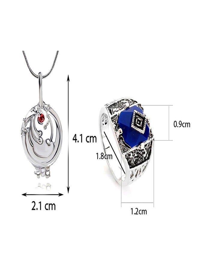 HJYZY مجموعة مجوهرات HJYZY The Vampire Jewelry، تتضمن قلادة إيلينا جيلبرت مع ميدالية زهرة الفربين، وخاتم كارولين، وخاتم مشي في ضوء النهار، ومجموعة مجوهرات تنكرية لمحبي شخصيات مصاصي الدماء، مع ملصقات، 12 قطعة - Image 2