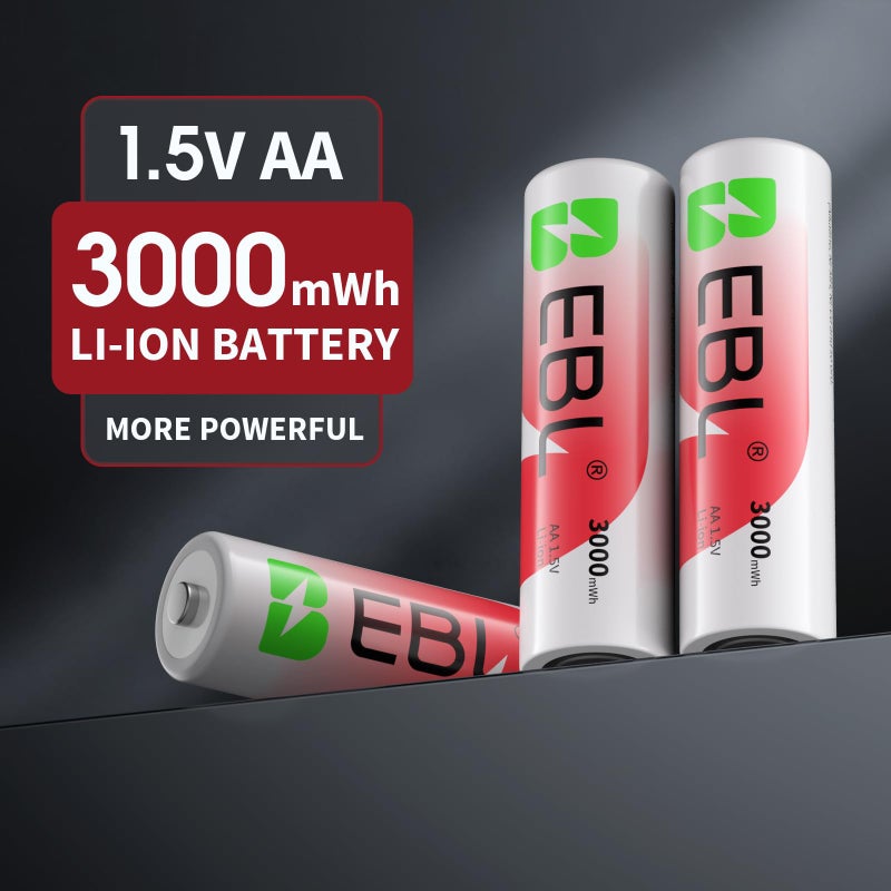 EBL Rechargeable AA Lithium Batteries with Charger, 1.5V 3000mWh 1600-Cycle, Ideal for Blink Outdoor Cameras (16 Pack) - Image 3