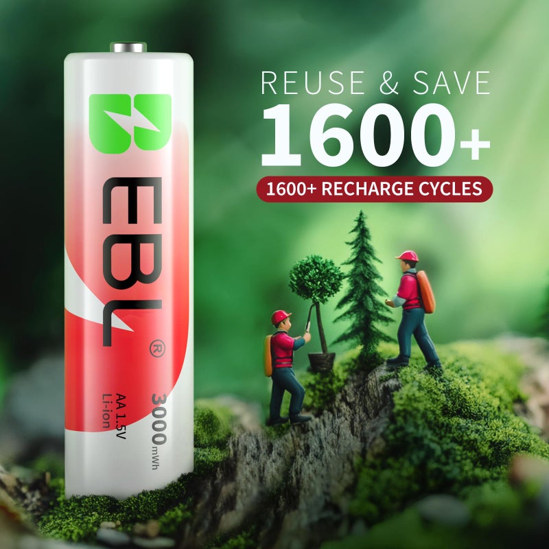EBL Rechargeable AA Lithium Batteries with Charger, 1.5V 3000mWh 1600-Cycle, Ideal for Blink Outdoor Cameras (16 Pack) - Image 4