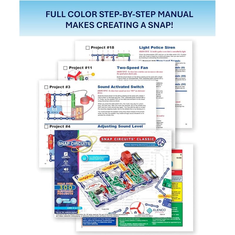 Snap Circuits Classic SC-300 Electronics Exploration Kit | Over 300 Projects | Full Color Project Manual | 60+  Parts | STEM Educational Toy for Kids 8+ - Image 5