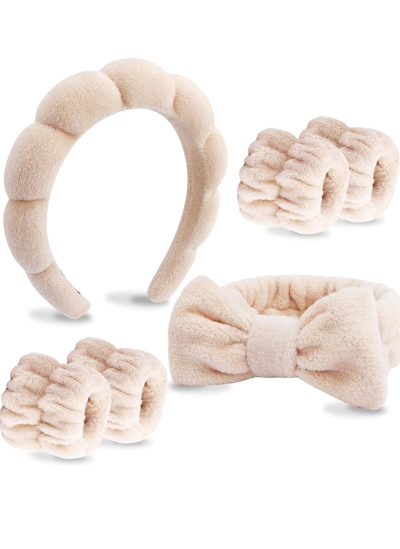 Velscrun - 6 Pack Makeup And Skincare Headbands, Brown Sponge Hair Band Bow Tie Set - Wristband Hair Accessories For Women Gifts - Image 1