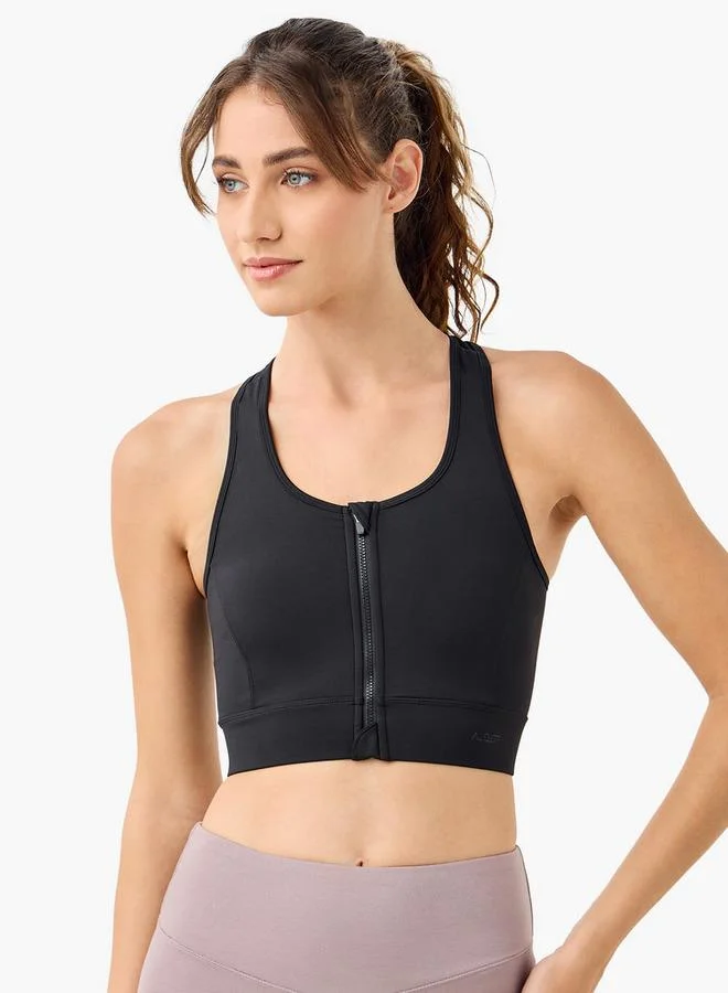 ADOT by Splash Cutout Detail Racerback Sports Bra with Zip Closure