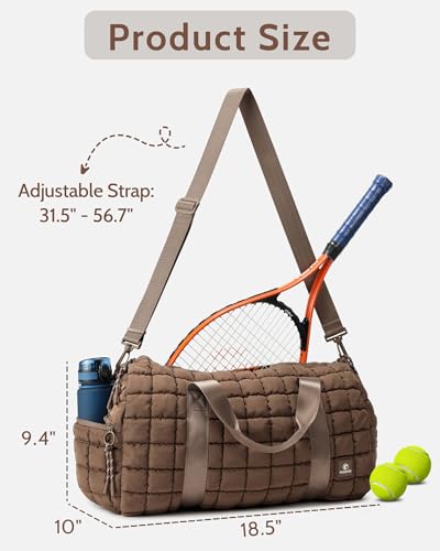 FODOKO Quilted Duffel Bag for Women, Puffer Gym Duffle Bag with Shoe Compartment Lightweight Large Crossbody Sport Bag Travel Tote Brown - Image 3