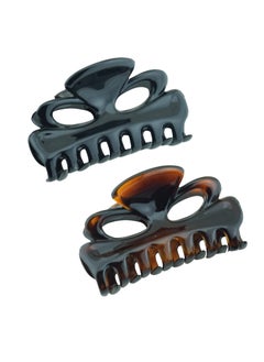 Parcelona Parcelona French Chat Yeux 3 1/2" Shell and Black Celluloid Set of 2 Non Slip Hair Claw Clips for Women, Made in France 