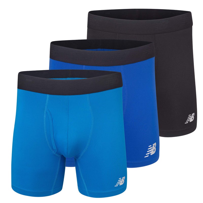 New Balance Men's 6" Boxer Brief Fly Front with Pouch, 3-Pack,Black/Laser Blue/Team Royal, Large (36"-38") - Image 1