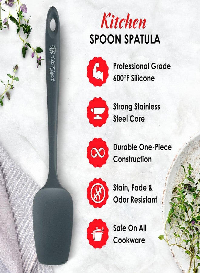 UpGood Silicone Spoon Spatula - 600ºF Heat-Resistant Non-Stick Rubber Spoonula | Use as Silicone Kitchen Scraper Utensil - Baking and Cooking Strong Stainless Steel Core | UpGood Kitchen Utensils, (Grey) - Image 3