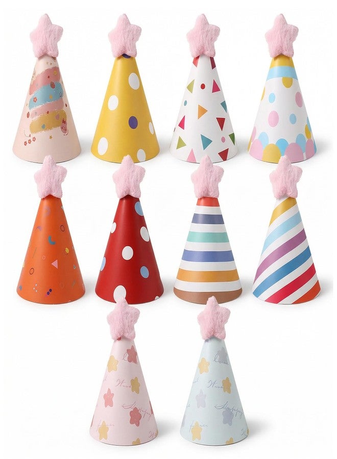 Apausvcm 10Pcs Mini Party Hat for Dog/Cat, Cute Dog Party Hats with Star Pom Poms Adjustable Mini Birthday Partys Hat for Kittens Rabbits Small Animals and Stuffed Animals (Style 3) - Image 1