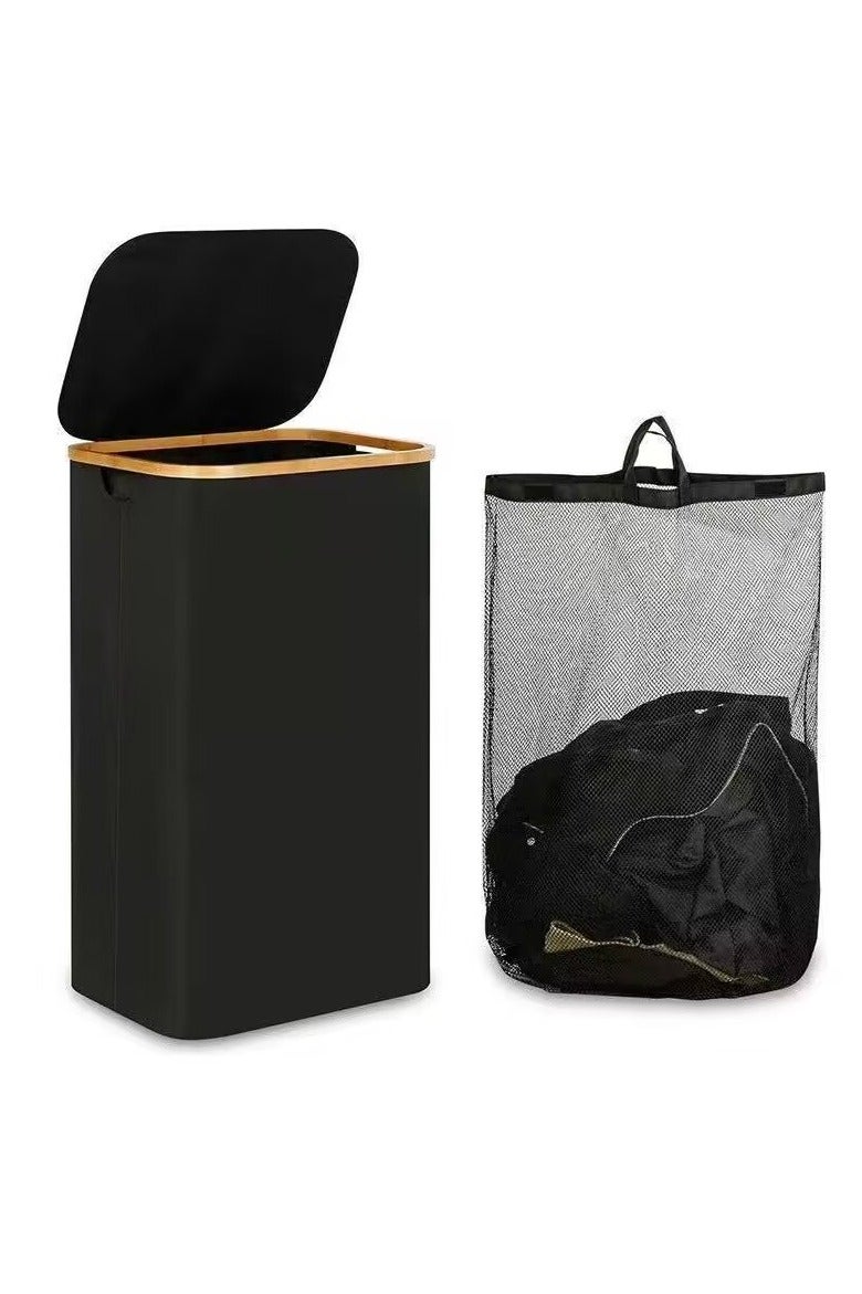 A waterproof and foldable dirty laundry basket/clothing storage bag made of bamboo cloth (40.5*33*73CM), suitable for bedrooms, living rooms, balconies, bathrooms, cloakrooms, and dressing rooms. - Image 1