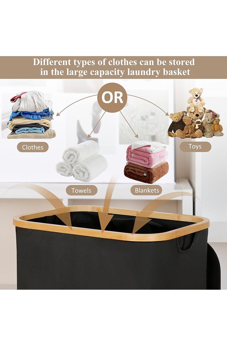 A waterproof and foldable dirty laundry basket/clothing storage bag made of bamboo cloth (40.5*33*73CM), suitable for bedrooms, living rooms, balconies, bathrooms, cloakrooms, and dressing rooms. - Image 2