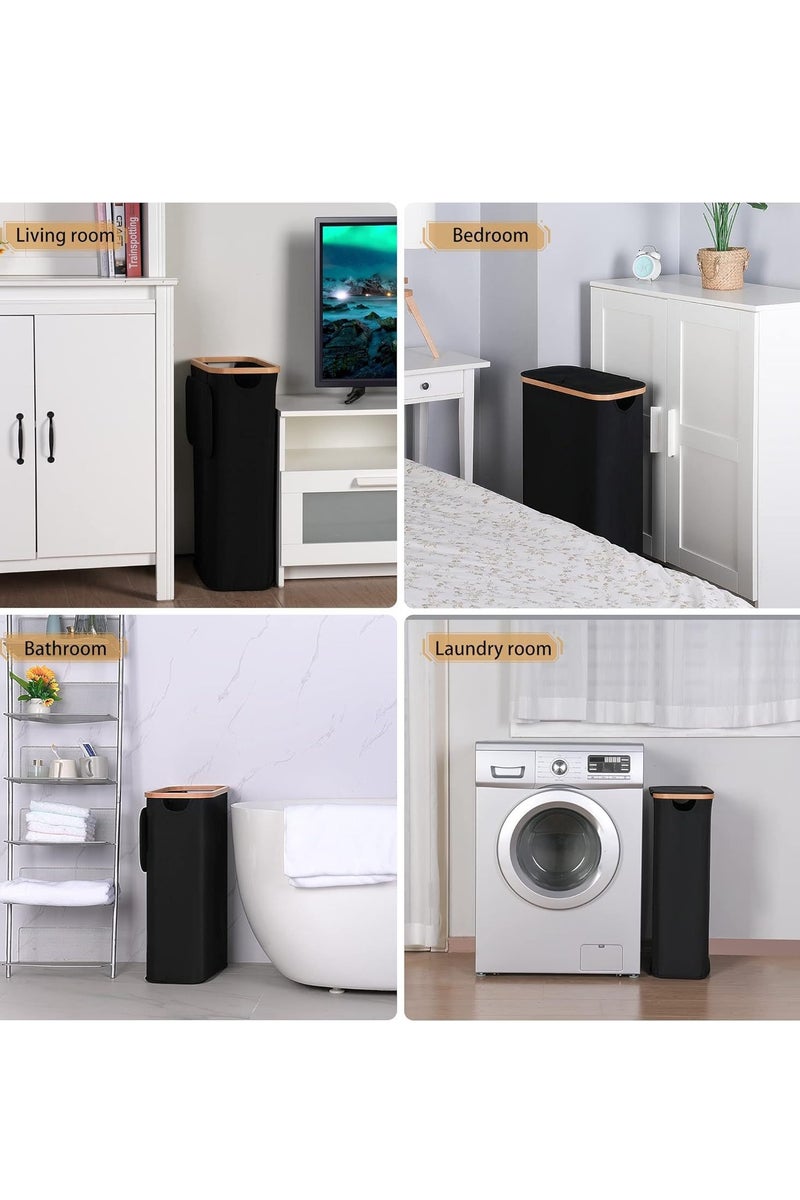 A waterproof and foldable dirty laundry basket/clothing storage bag made of bamboo cloth (40.5*33*73CM), suitable for bedrooms, living rooms, balconies, bathrooms, cloakrooms, and dressing rooms. - Image 4