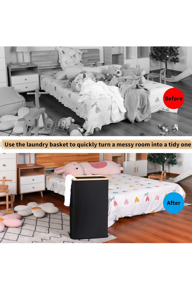 A waterproof and foldable dirty laundry basket/clothing storage bag made of bamboo cloth (40.5*33*73CM), suitable for bedrooms, living rooms, balconies, bathrooms, cloakrooms, and dressing rooms. - Image 5