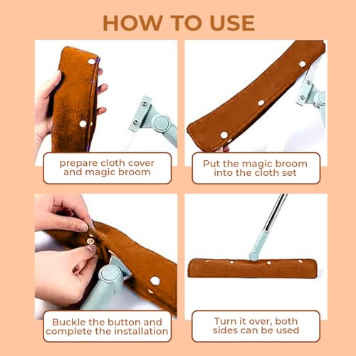 Maxoshine Magic Broom Sweeper with Removable Microfiber Cover | 180° Flexiwipe Multipurpose Wiper for Wet & Dry Cleaning | Squeegee Floor Mop with Extendable Handle (Brown) - Image 4