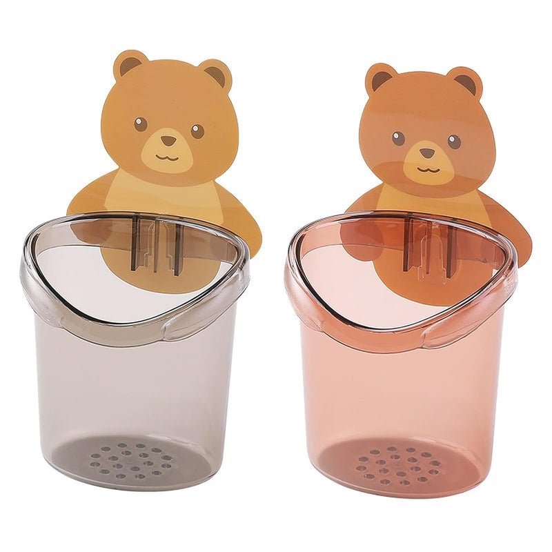 SKYZONE Export Toothbrush Holder Wall Mounted Teddy Bear Magic Sticker Plastic Stand for Toothpaste Comb Brush Cream Lotion Kids Bathroom Cup Drain Bathroom Storage Organizer Accessories 2pcs - Image 5