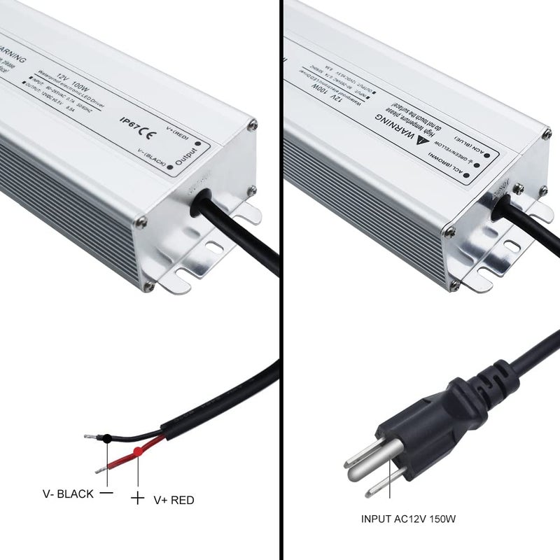 LightingWill LED Driver 100 Watts Waterproof IP67 Power Supply Transformer, 90-265V AC to 12V DC Low Voltage Output, Adapter with 3-Prong Plug 3.3 Feet Cable for Outdoor Use, Computer Project - Image 2