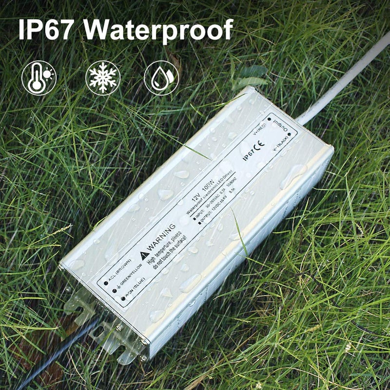 LightingWill LED Driver 100 Watts Waterproof IP67 Power Supply Transformer, 90-265V AC to 12V DC Low Voltage Output, Adapter with 3-Prong Plug 3.3 Feet Cable for Outdoor Use, Computer Project - Image 5