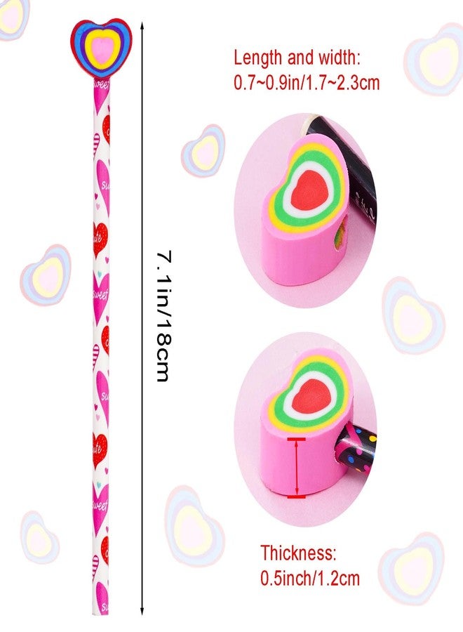 Nydotd 24Pcs Valentines Day Pencils - Bulk Wood Pencils with Giant Detachable Eraser Toppers, Love Heart Patterns, Valentine's Day Goodie Bags Fillers Festive Gift Exchange - Image 3