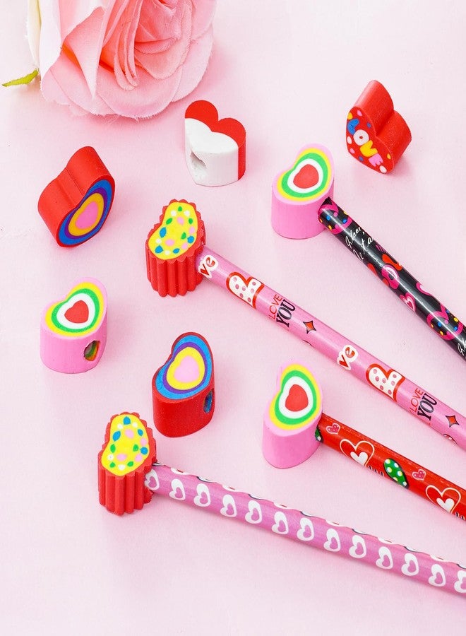 Nydotd 24Pcs Valentines Day Pencils - Bulk Wood Pencils with Giant Detachable Eraser Toppers, Love Heart Patterns, Valentine's Day Goodie Bags Fillers Festive Gift Exchange - Image 5