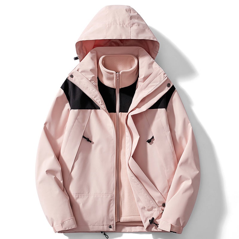 Generic Mens 3-in-1 Detachable Liner Hooded Windbreaker Pink - Image 1