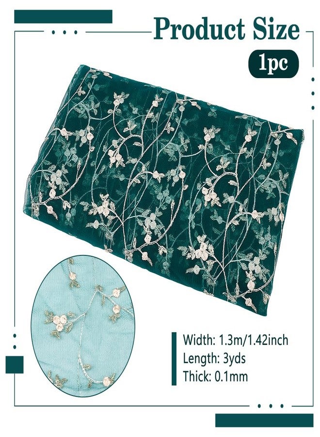 NBEADS 3 Yards Embroidered Flower Fabric, 51inch Wide Organza Embroidered Tulle Lace Fabric Mesh Lace Fabric for DIY Wedding Handmade Dress Supplies, Sea Green - Image 2