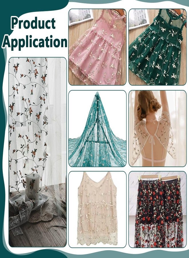 NBEADS 3 Yards Embroidered Flower Fabric, 51inch Wide Organza Embroidered Tulle Lace Fabric Mesh Lace Fabric for DIY Wedding Handmade Dress Supplies, Sea Green - Image 5