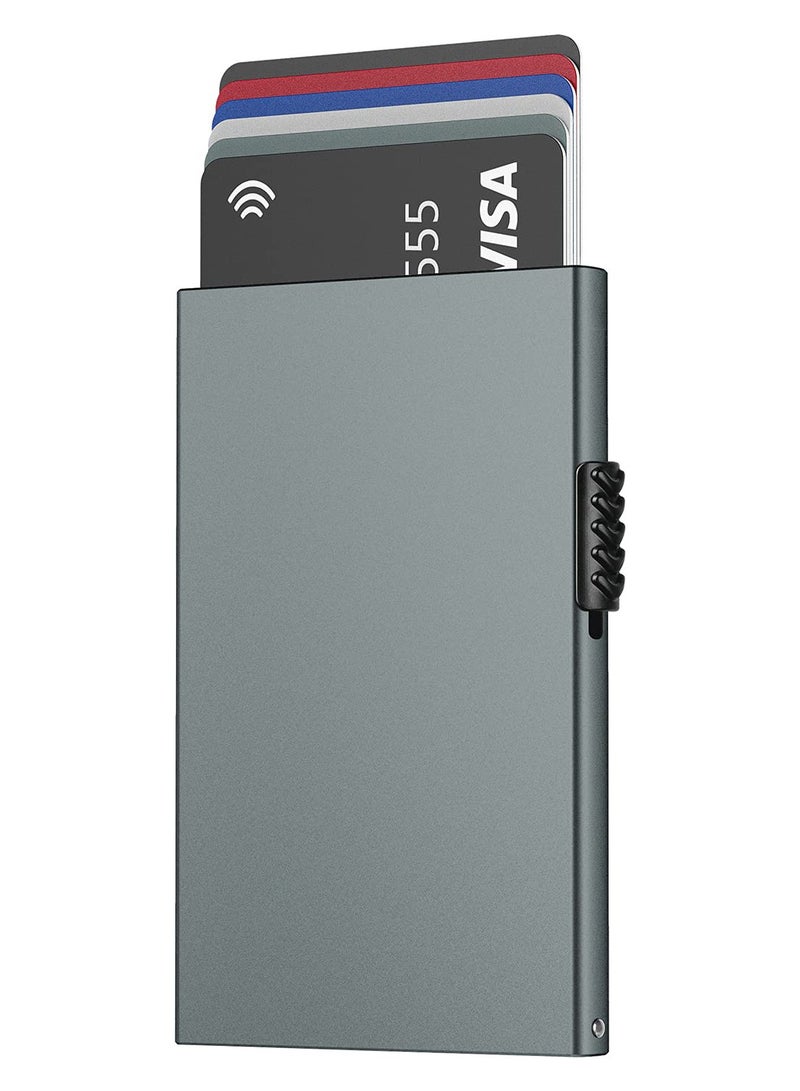 SYOSI محفظة بطاقات منبثقة، حامل بطاقات الائتمان، حامل بطاقات الائتمان RFID، حافظة معدنية رفيعة وبسيطة للرجال والنساء (رمادي فضائي)  - Image 1