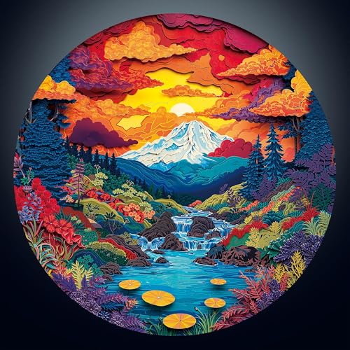 Artipuz 1000 Piece Round Jigsaw Puzzle for Adults 3D Visual Sunset Forest 268 Diameter Stress Relief Cognitive Challenge Ideal Mindfulness Gift for Family Game Night Artistic Wall Decor - Image 1