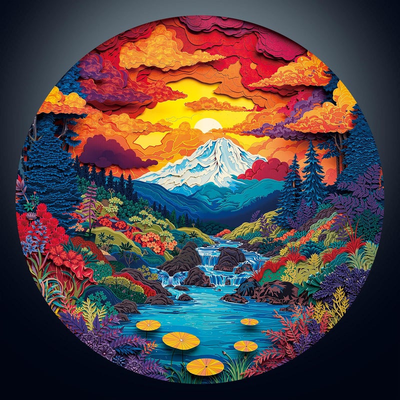 Artipuz 1000 Piece Round Jigsaw Puzzle for Adults 3D Visual Sunset Forest 268 Diameter Stress Relief Cognitive Challenge Ideal Mindfulness Gift for Family Game Night Artistic Wall Decor - Image 3