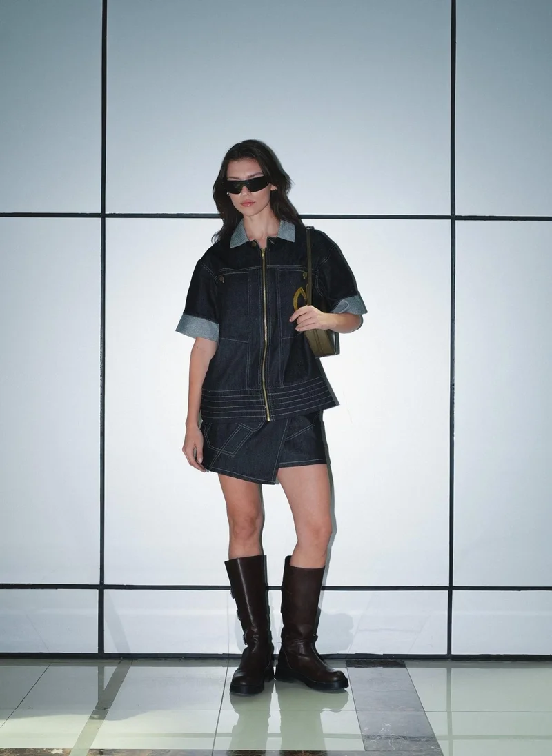 فلاش موب نيشن Black Wesley Short Denim Jacket