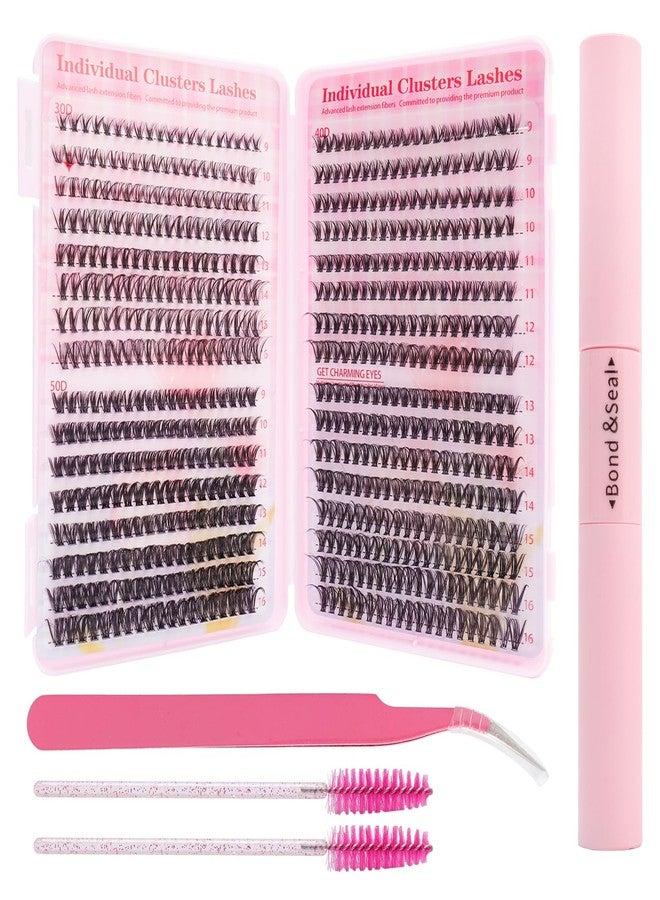 Fumwase 644PCS Thick Lash Clusters Kit Volume Lash Clusters Natural DIY Eyelash Extension with Lash Bond Tweezers and Seal Eyelash Book DIY 9-16MM 30D+40D+50D (640) - Image 1