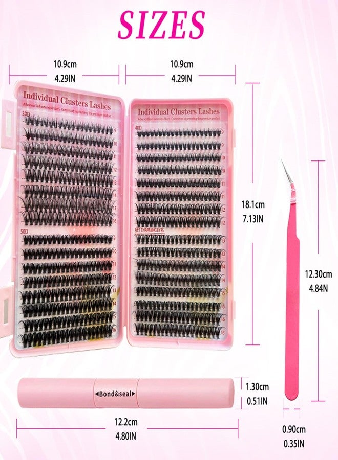 Fumwase 644PCS Thick Lash Clusters Kit Volume Lash Clusters Natural DIY Eyelash Extension with Lash Bond Tweezers and Seal Eyelash Book DIY 9-16MM 30D+40D+50D (640) - Image 2