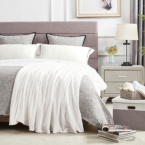 DREAMNINE Super Soft Fuzzy Fleece Throw Blanket for Couch Sofa 50" x 60", Decorative Solid Lightweight Velvet Blankets for Chair, Cozy Accent Shaggy Micro Plush Flannel Blanket for Bedroom Dorm, White - Image 3