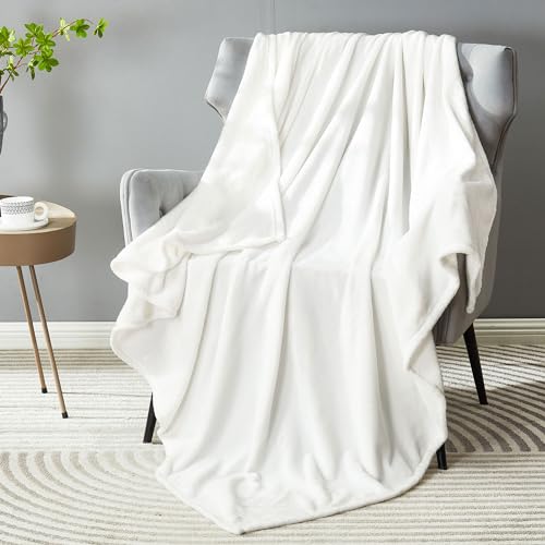 DREAMNINE Super Soft Fuzzy Fleece Throw Blanket for Couch Sofa 50" x 60", Decorative Solid Lightweight Velvet Blankets for Chair, Cozy Accent Shaggy Micro Plush Flannel Blanket for Bedroom Dorm, White - Image 1
