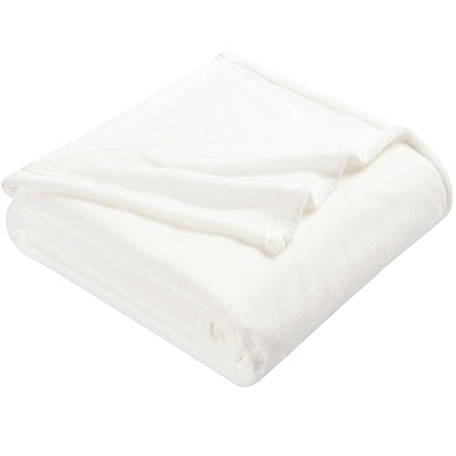 DREAMNINE Super Soft Fuzzy Fleece Throw Blanket for Couch Sofa 50" x 60", Decorative Solid Lightweight Velvet Blankets for Chair, Cozy Accent Shaggy Micro Plush Flannel Blanket for Bedroom Dorm, White - Image 2