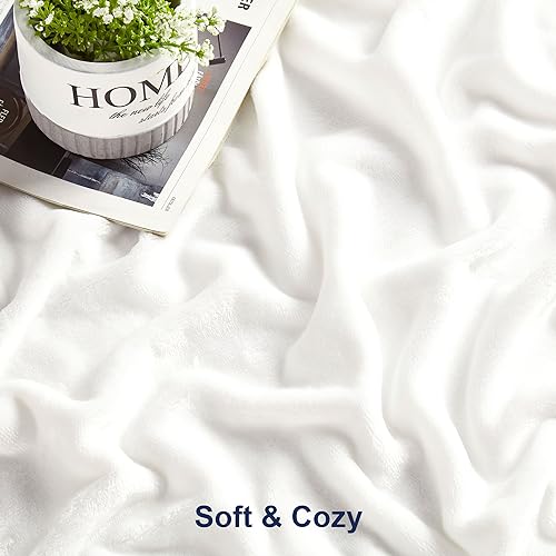 DREAMNINE Super Soft Fuzzy Fleece Throw Blanket for Couch Sofa 50" x 60", Decorative Solid Lightweight Velvet Blankets for Chair, Cozy Accent Shaggy Micro Plush Flannel Blanket for Bedroom Dorm, White - Image 5