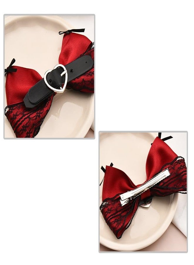 YangQian Big Halloween Hair Clips for Women Girls Gothic Bow Hair Clips Punk Goth Hair Accessories Large Bow Barrette Clip Party Wear Hair Clips Bow Festival Christmas Hair Bow Clips Red Bowknot Hair Clip - Image 5