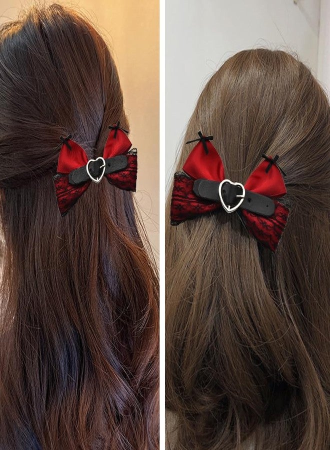 YangQian Big Halloween Hair Clips for Women Girls Gothic Bow Hair Clips Punk Goth Hair Accessories Large Bow Barrette Clip Party Wear Hair Clips Bow Festival Christmas Hair Bow Clips Red Bowknot Hair Clip - Image 2